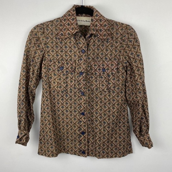 Vintage Oscar de la renta, Saks fifth avenue floral blouse and shorts set - Picture 2 of 8